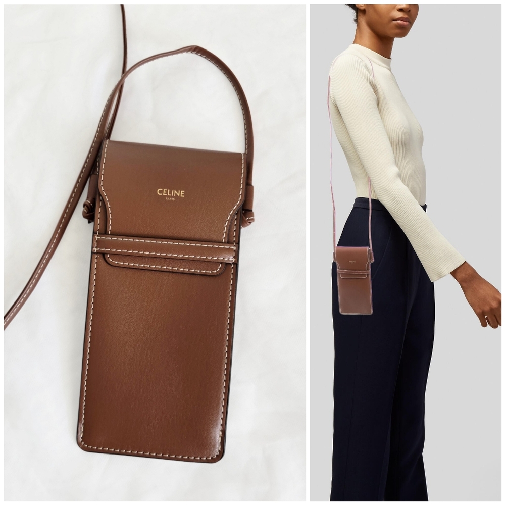 Celine Brown Leather Phone Crossbody